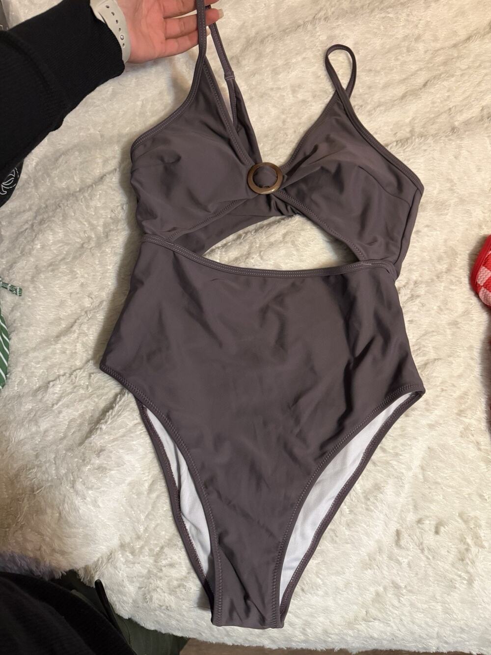 NEW Women’s One-Piece Swimsuit Cutout Ring Front, Solid Spaghetti Strap M